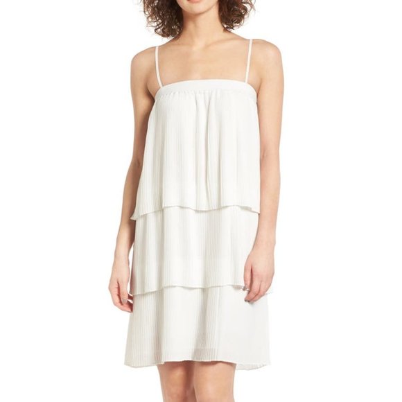 Chelsea28 TIERED CHIFFON WHITE SPAGHETTI STRAP Flounce DRESS! Size M! - Picture 2 of 7